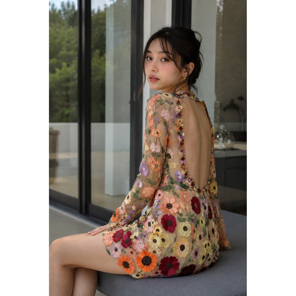 Heidi Floral Embroidered Mesh Mini Dress